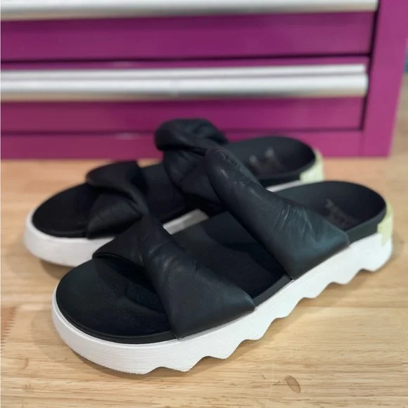 Sorel Black and White Sandals - Picture 4 of 6